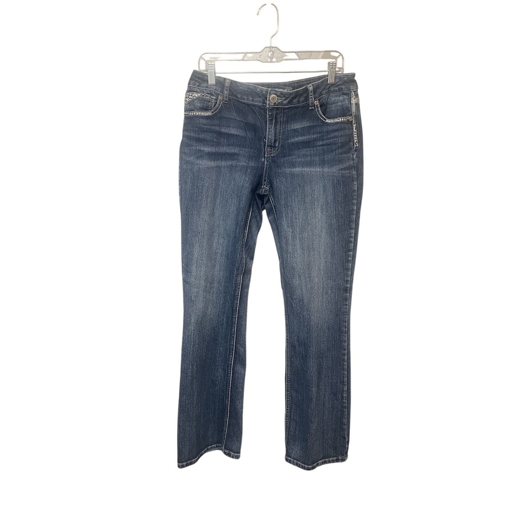 Maurice Blue Denim Jeans Women's Size 12 Back Pocket Bling Boot Cut